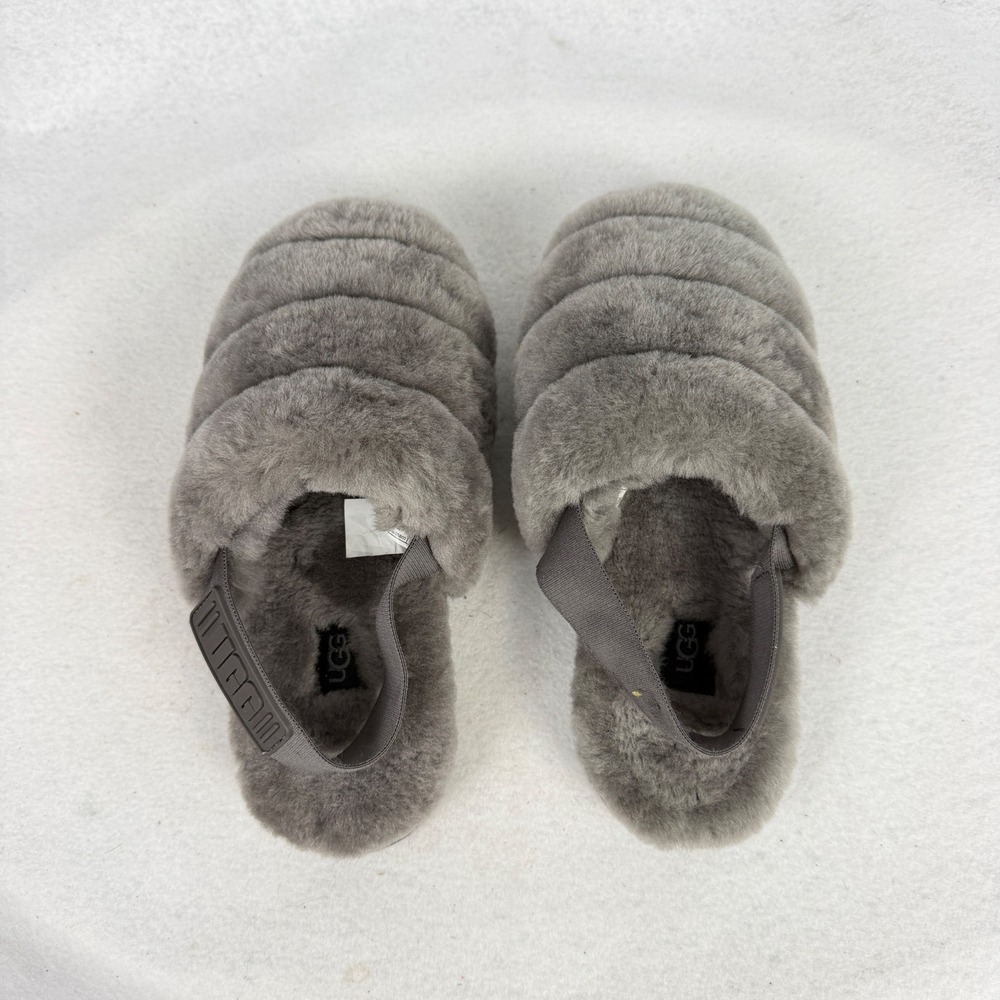 UGG Fluffita Slipper Women 6 Slingback Platform Sheepskin SlideGrey Cozy Chunky